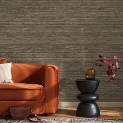 Image of Boutique Chunky Weave Textured Plain Rust Wallpaper Paste The Wall Taupe/Rust Contemporary Metallic Embossed Design Feature or 4 Suitable for Any Room