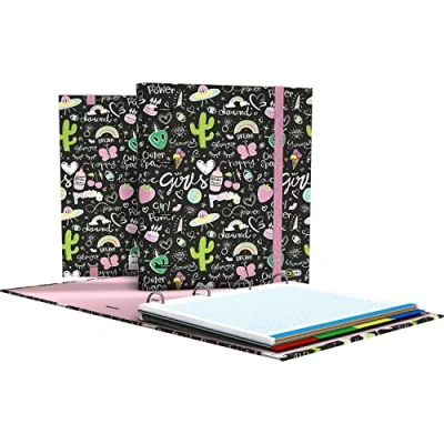Image of Grafoplás 88102655. A4 Die Cut Ring Binder, Refill 5x5 Grid, Dividers, Transparent Envelope, Curved Spine, Carpebook, Stickers Collection, Crazy Space