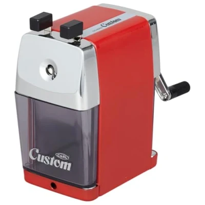 Image of Carl Pencil Sharpener, CC 2000, Custom, Red, 5 Point Selector. Manual, Quiet for Office and Home Desks, School Classroom
