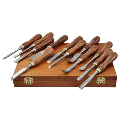 Image of Faithfull Wood Carving Chisels Set In Case 12 Piece