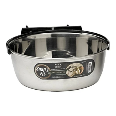 Image of MidWest Homes for Pets Snap&#039;y Fit Stainless Steel Pet Bowl, Attaches to Wire Mesh Dog Crates and Other Cages; 2 qt. Dogs &amp; Cats, Silver, Model 42