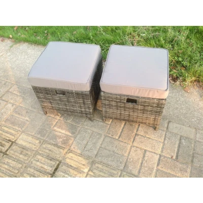 Image of Fimous Square Rattan Coffee Tea Side Table Indoor Outdoor Use Garden Furniture Accessory Patio Light Grey