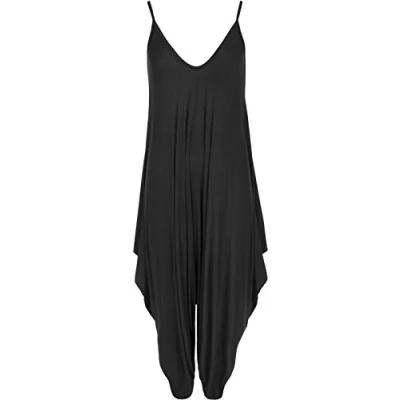 Image of Womens Cami Baggy Strappy party Jumpsuit Ladies V neck Drape hareem Playsuits (ML, bLACK)