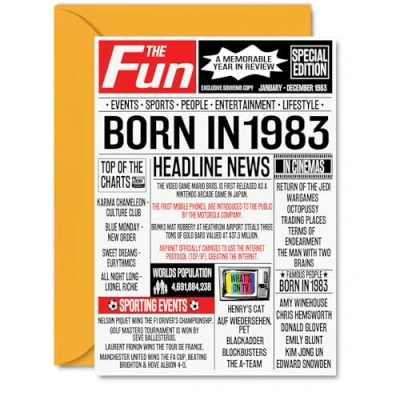 Image of 41st Birthday Cards for Women Men Born In 1983 Newspaper Happy 41 Card Dad Mum Aunt Uncle Vintage Retro Back 1983, A5 Forty One First Bday Greeting