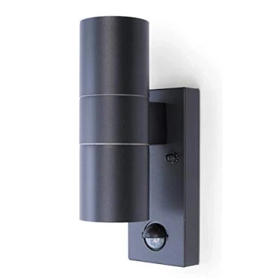 Image of Hispec Electrical Products Limited LED Outdoor Lighting: IP44 Up Down Wall Mounted Exterior Light with Adjustable 6m PIR Sensor: GU10 Compatible: Anthracite Grey