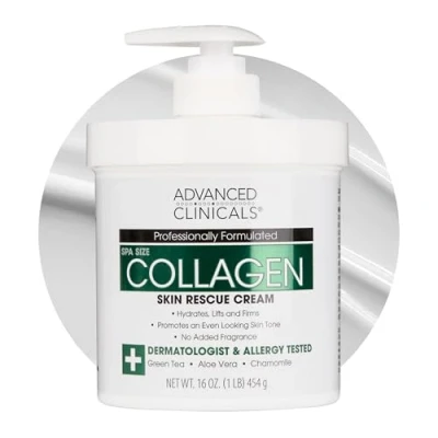 Image of Advanced Clinicals Collagen Skin Rescue Lotion Hydrate, Moisturize, Lift, Firm. Great for Dry Skin. 16oz Jar with Pump. by