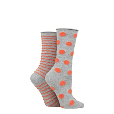 Image of Elle Women&#039;s Feather Striped Socks Soft, Breathable Bamboo, Calf Length, Crew, Fluffy Texture, Patterned, Spotty, Striped, Multipack of 2 Size 4 8 Rust