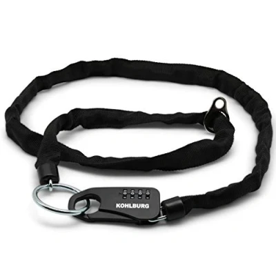 Image of KOHLBURG Secure Pocket Lock Made of Chain &amp; Number Code 129cm / 51 Long Robust Security as a pram Lock, ski for Motorbike Helmet 3mm Strong Combination