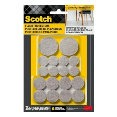 Image of Scotch SP842 NA Brand Felt 3M, for Protecting Hardwood Floors, Beige, Multi Pack, 16 3/4 in, 1 4 1.5 Round, Pads Total, 36 Count (Pack of 1)