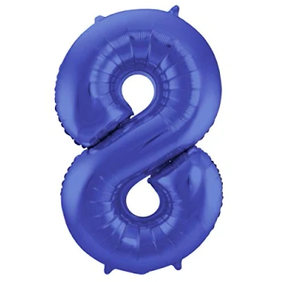 Image of Folat 65928 Zahl Number 8 Metallic Mat Foil Balloon, Blue