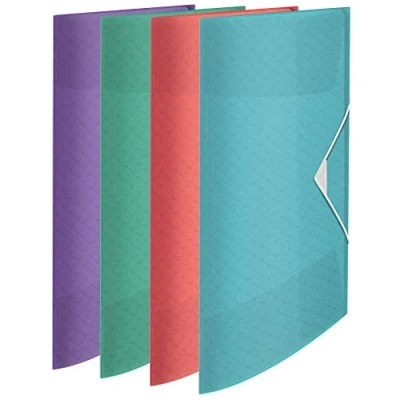 Image of Esselte 3 Flap Plastic Folder, Holds 150 Sheets of Paper, A4, Document Storage Organiser, Home/Office, Embossed Pattern, Colour&#039;Breeze Range, Assorted Shade, 626224