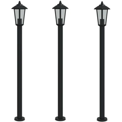 Image of vidaXL Outdoor Floor Lamps 3pcs Black 120 cm Stainless Steel