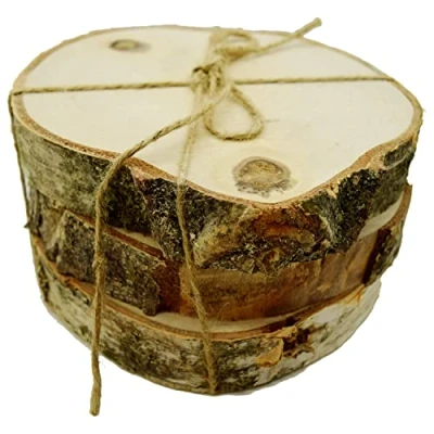 Image of Pack of 3 Decorative Natural Wood Log Slices with Jute Cord (Diameter: 20 24 cm Approx. / Thickness: 4 Approx.)