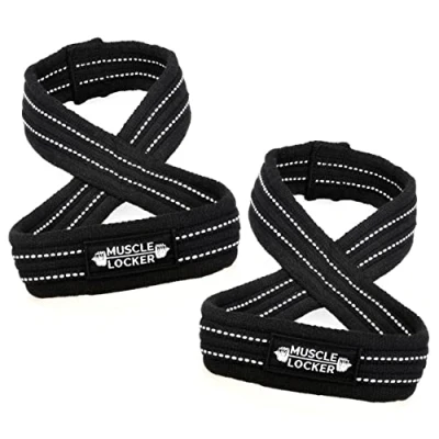 Image of Muscle Locker Figure 8 Lifting Straps Elite Performance deadlift straps, gym heavy duty cotton