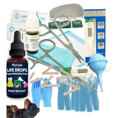 Image of Whelping kit For Puppies, Gloves, Apron, Clamps, Thermometer with Guides