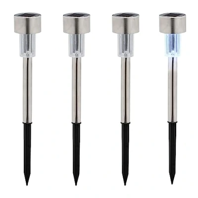 Image of Relaxdays Solar, Set of 4, Cool White, Waterproof, with Sensor, LED Garden Lighting, 31 x 4.5 cm, Silver/Black