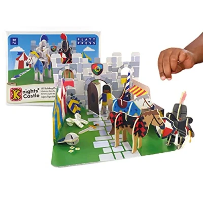 Image of PLAYPRESS Knights Castle Pop out Playset Eco Friendly Building Toys Easy Storage Construction for Ages 4+