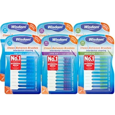 Image of 6x Wisdom Clean Between Interdental Brushes Pack of 20 Fine, Medium &amp; Large (2 each)