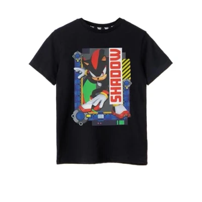 Image of Sonic THE HEDGEHOG Boys Black Shadow Character Print T Shirt Gaming Design Authentic Merchandise Comfortable Tee for Enthusiasts