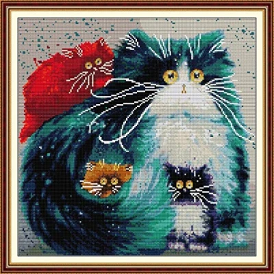 Image of Abillyn Embroidery Cross Stitch Kits Colorful Cat Stamped with Printed Pattern Starter Kit (Cat)