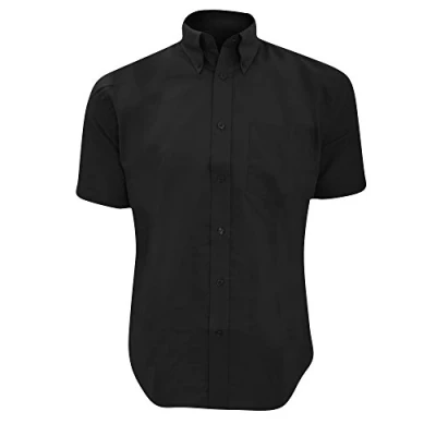 Image of Kustom Kit Mens Workwear Oxford Short Sleeve Shirt (15.5inch) (Black)