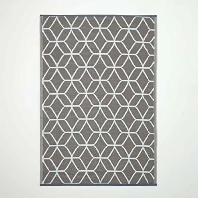 Image of HOMESCAPES Large Outdoor Rug, Luxury Reversible Garden Rugs for Patios Waterproof, Grey Geometric Carpet Mat, 100% Recycled Plastic Rug Picnics, Expertly Woven &amp; Seamless 180 x 120 cm
