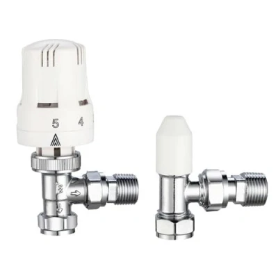 Image of Thermostatic Radiator Valve &amp; Lockshield Pack Angled 15mm x 1/2&quot;