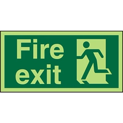 Image of Seco Fire Exit &amp; Man Running Left Sign, 200mm x 100mm Photoluminescent Self Adhesive Vinyl, 100mm, greenblack