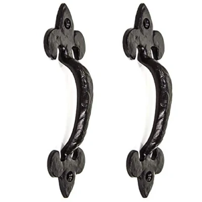 Image of 2X Black Cast Iron 7&quot; Fleur De LYS Pull Handles