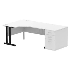 Image of Impulse 1600 LH Crescent Desk White Black Cantilever 800 High Ped