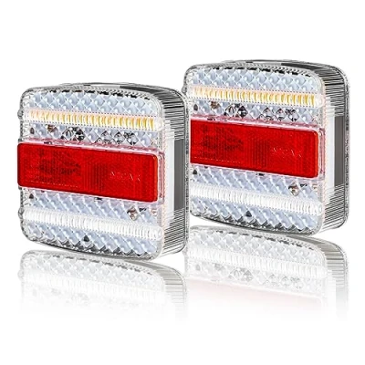 Image of AOHEWEI 12/24V Led Rear Trailer Lights, 2Pcs Tail Brake Position Lamp Dynamic Turn Signal License Plate Light Reflector for RV Caravan Tractor Truck Van Lorry E mark
