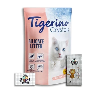 Image of AETN Creations Odour Control Cat Litter Bundle Tigerino Crystals Silicate in Blossom Scent 5L Fresh, Super Absorption with Treat