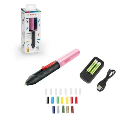 Image of Bosch Home and Garden Cordless Hot glue Pen Gluey (Cupcake pink, with 20 sticks, in carton packaging)