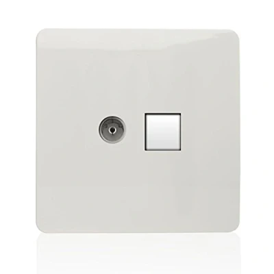Image of Trendi Artistic Modern Glossy Tactile TV Co axial Socket + Telephone White ART TLP+TVWH