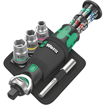 Image of Wera 05004281001 8009 Zyklop Pocket Set 2, Ratchet Set, 18 Pieces Black green