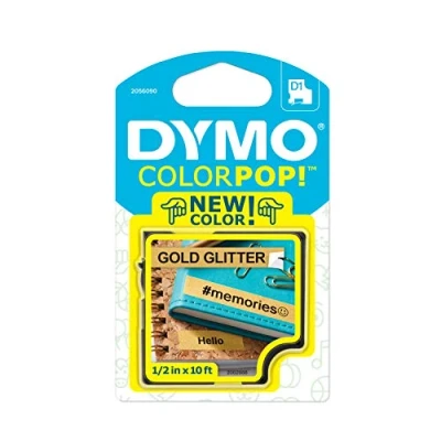 Image of DYMO COLORPOP Authentic Label Maker Tape, 1/2&quot; W x 10&#039; L, Black Print on Gold Glitter, D1 Standard