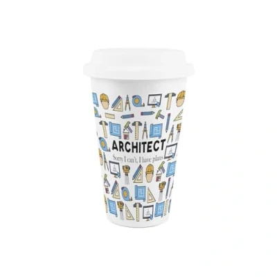 Image of Architect Ceramic Travel Mug Novelty Humorous Tradies Gifts Reusable Silicone Lid Double Walled Insulated Hot/Cold Drinks Cup Present