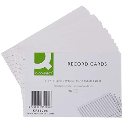 Image of Q Connect Record Card 152x102mm Ruled Feint White (100 Pack)