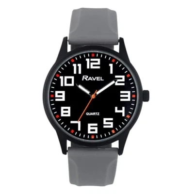 Image of Ravel Men&#039;s Black Cased Watch with Silicon Sports Strap and Highlighted Hour Markers Analogue Quartz RS003.13 Grey