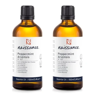 Image of Naissance Peppermint (Arvensis) Essential Oil (No. 107) 200ml (2 x 100ml) Pure, Natural, Cruelty Free, Vegan and Undiluted Use in Aromatherapy, Humidifiers &amp; Diffusers