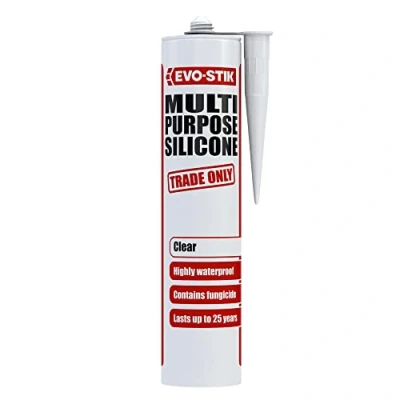 Image of EVO STIK Multipurpose Silicone Sealant, Waterproof + Mould Resistant, for Interior and Exterior Use, Colour: Clear
