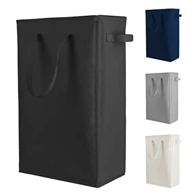 Image of Odonata Slim Laundry Hamper Handles Collapsible Basket Thin Dirty Clothes Narrow Bag Foldable 45L (Black)