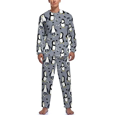 Image of Penguins Playing Ice Hockey Men&#039;s Pajamas Set Soft Sleepwear Sleep Loungewear PJs Sets XL