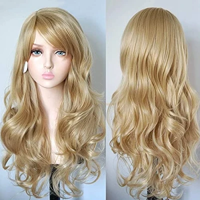 Image of YEESHEDO Charming Long Blonde Wavy Curly Hair Wigs with Bangs for Women Costume Cosplay Party Wig (Blonde)