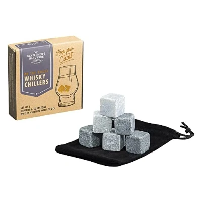 Image of Gentlemen&#039;s Hardware Whisky Stones, Granite and Soapstone, gift set of 6 with velvet pouch, GEN360, Grey
