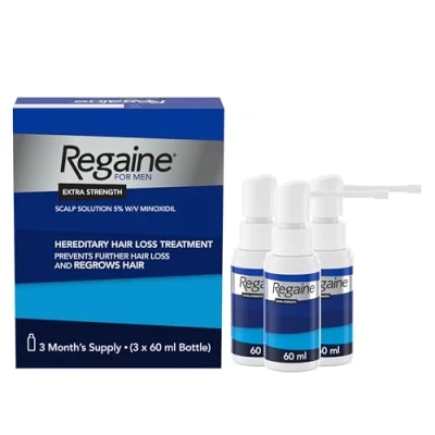 Image of Regaine for Men Extra Strength Scalp Solution Hair Regrowth (3x 60ml) with 5% Minoxidil, Cutaneous Male Pattern Loss