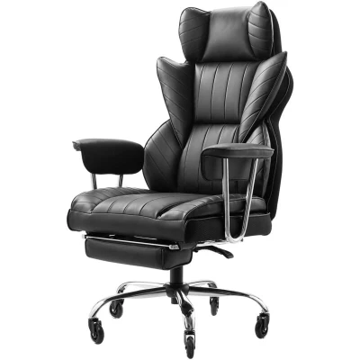 Image of VEVOR Executive Office Chair, High Back Chair with Footrest and Removable Armrests, Ergonomic Desk Resilience Foam Cushion, PU Leather Swivel Rolling for Work, Study, Game, Black