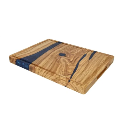 Image of Shinrai Japan Epoxy Sapphire Cutting Board Olive Wood 40 x 30 3 cm