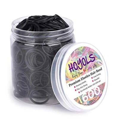 Image of 3/4 Inches Black Hair Rubber bands Ties Small Elastics Large Ponytail Holders for Girls Thick Mini No Damage 600pcs (M) by HOYOLS