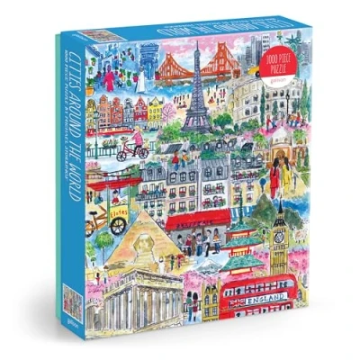 Image of Galison Cities Around The World 1000 Piece Michael Storrings Jigsaw Puzzle Featuring Beautiful Artwork Of Famous Landmarks